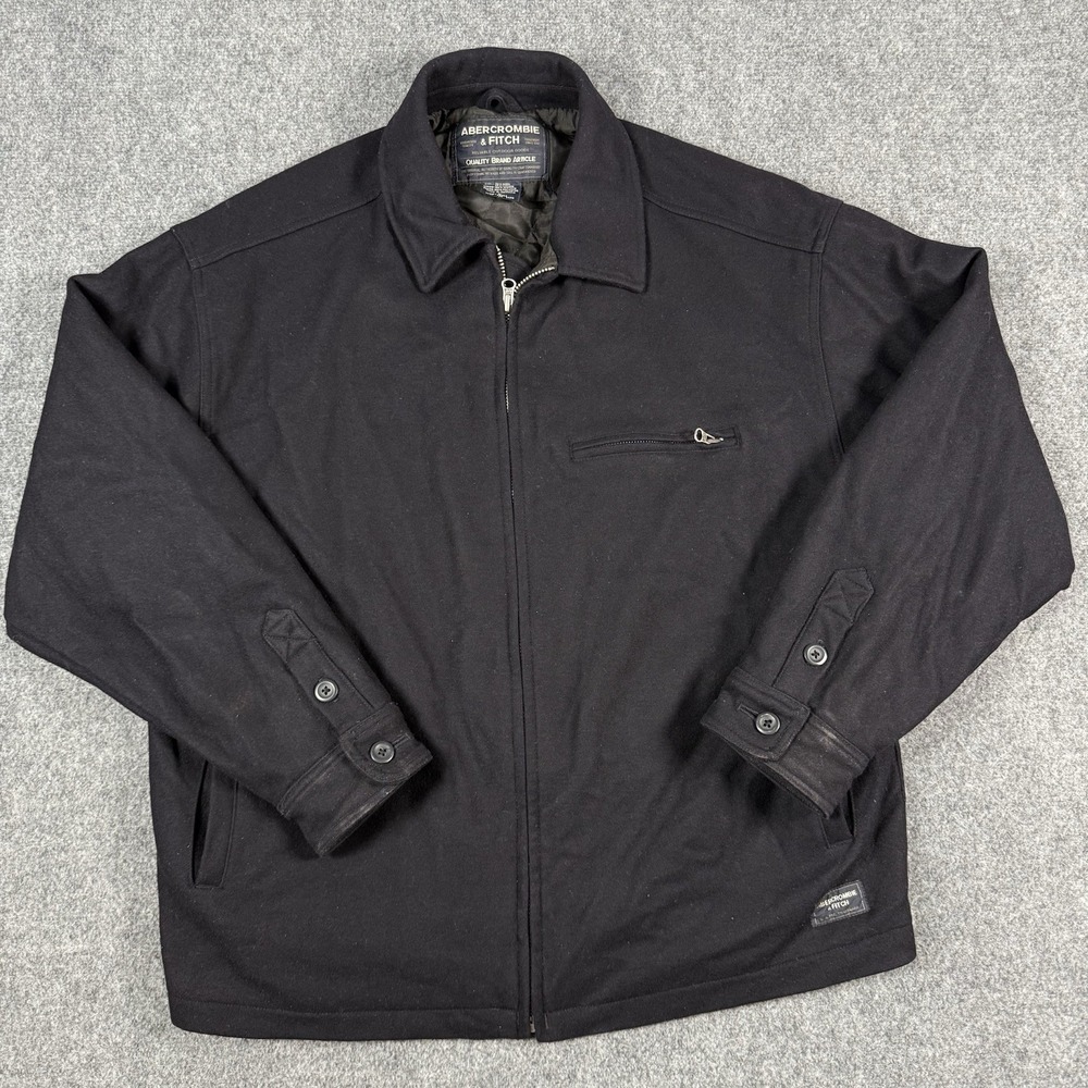 Vintage Abercrombie & Fitch Wool Harrington Bomber Jacket Mens Large Black Y2K